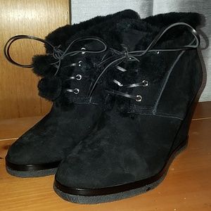 Michael Kors Black Pom Pom Wedges
